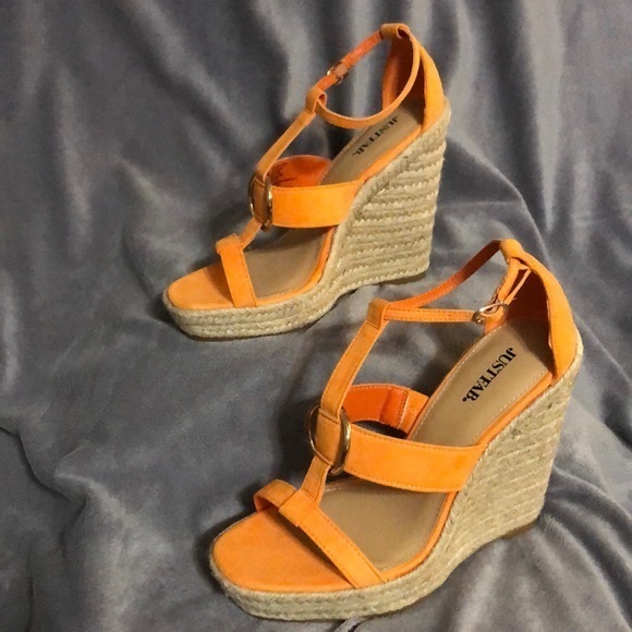JustFab Shoes - - JustFab Orange Wedge Sandals- Women Size 8 "High Class Affair"‎